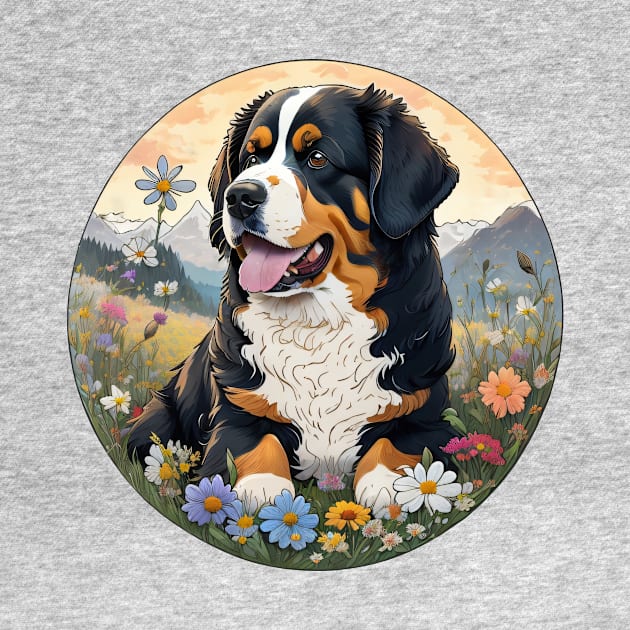 Bernese Mountain Dog Spring Flowers by Pet And Petal